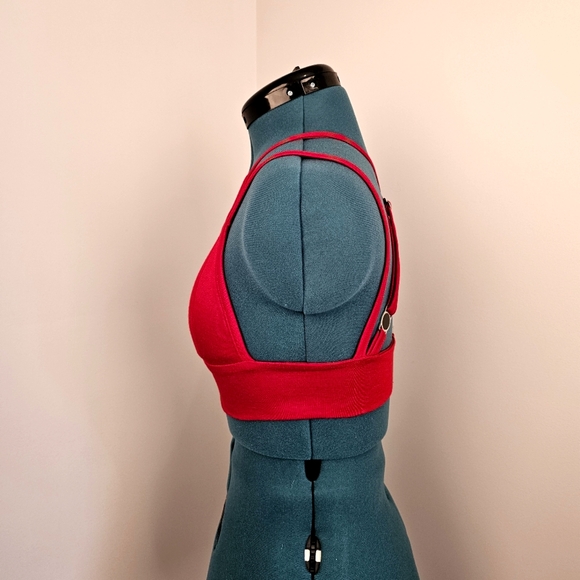 Custom handmade red stretch knit spaghetti straps cropped top size S US - Picture 3 of 8